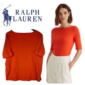 Ralph Lauren 1X 16 18 Top Tunic Shirt Boatneck Orange Career Casual